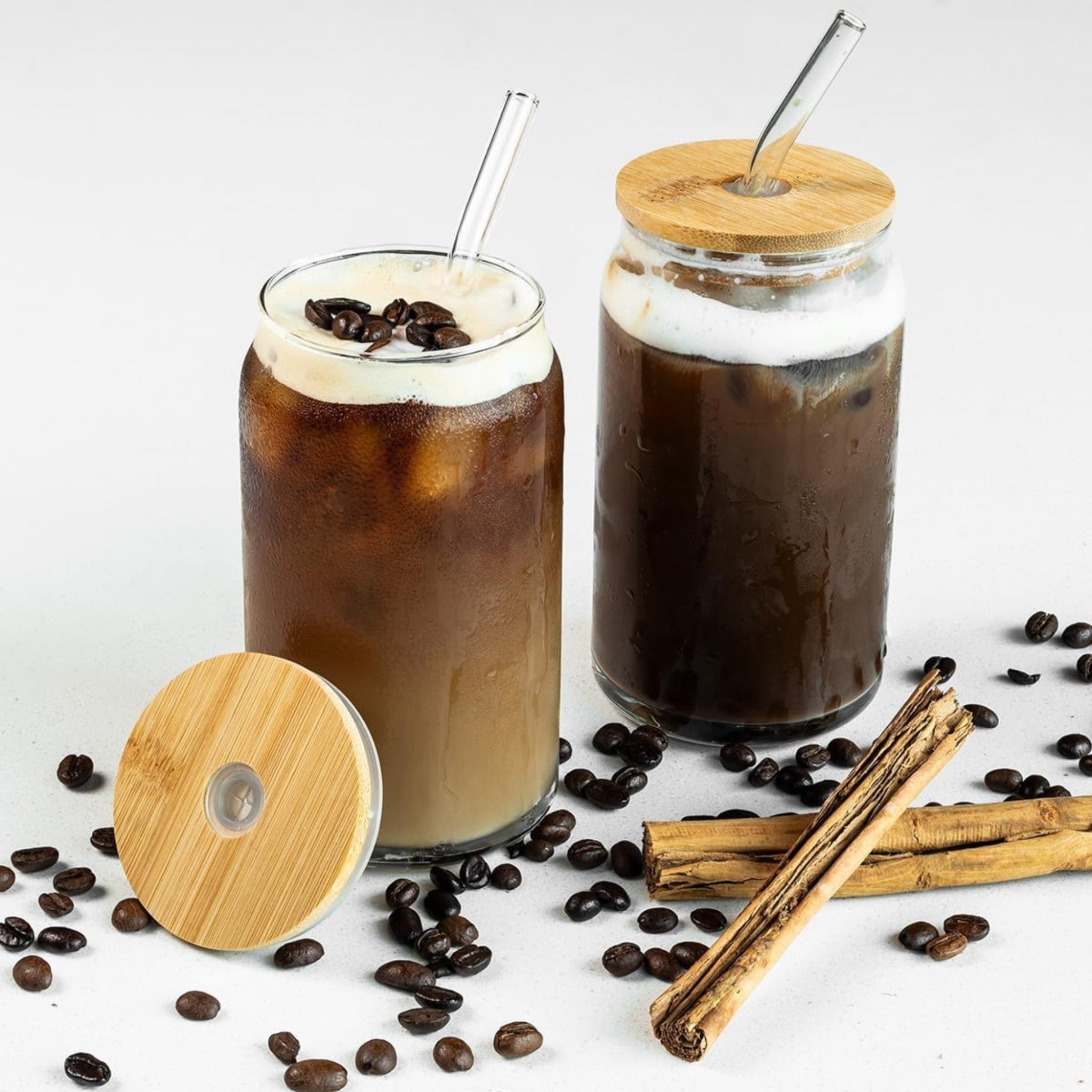 VASO LATA VIDRIO C/TAPA/POPOTE