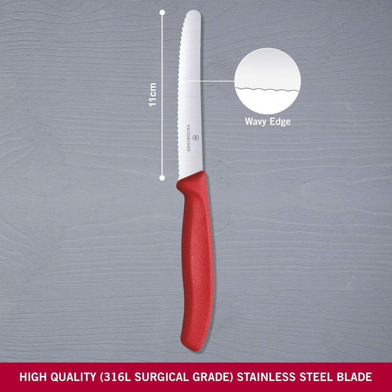 CUCHILLO 11 CM DENTADO ROJO
