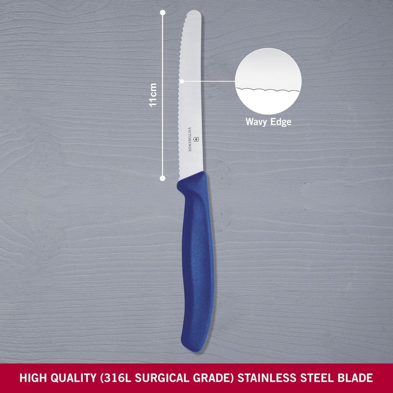 CUCHILLO 11 CM DENTADO AZUL
