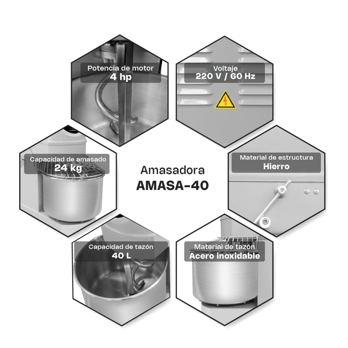 AMASADORA 40 LT POTENCIA 3,000 W