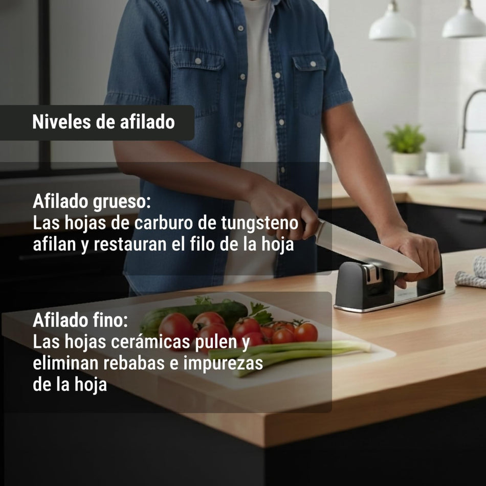 Niveles de afilado del afilador Truper: ranura gruesa y ranura fina