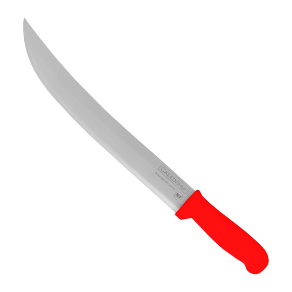CUCHILLO BISTECERO 12" CURVO MGO ROJO