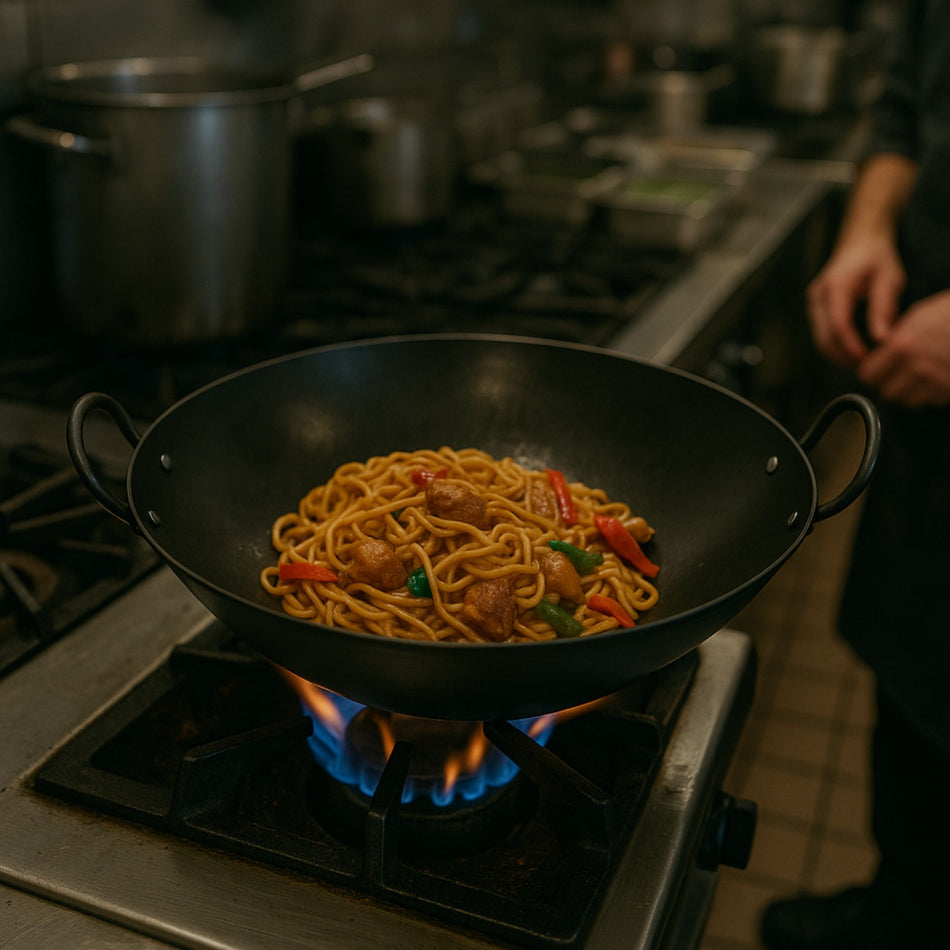 WOK DE HIERRO CON DOBLE ASA 19