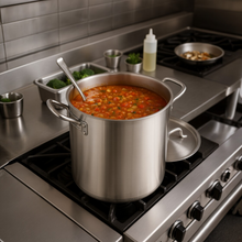 Cargar imagen en el visor de la galería, OLLA FONDO 60 QT C/TAPA AC INOX 18/8
