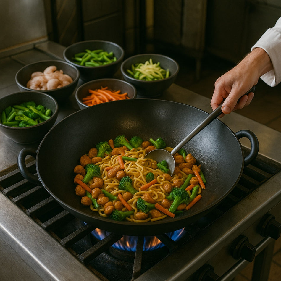 WOK DE HIERRO CON DOBLE ASA 24"