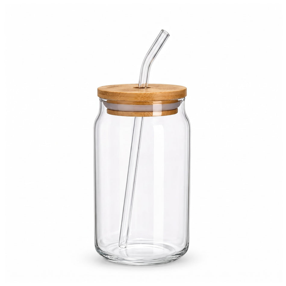 VASO LATA VIDRIO C/TAPA/POPOTE