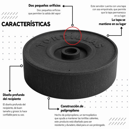 TORTILLERO TERMICO 21.5 CM NEGRO