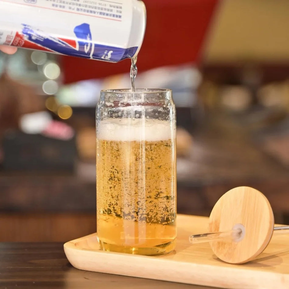 VASO LATA VIDRIO C/TAPA/POPOTE