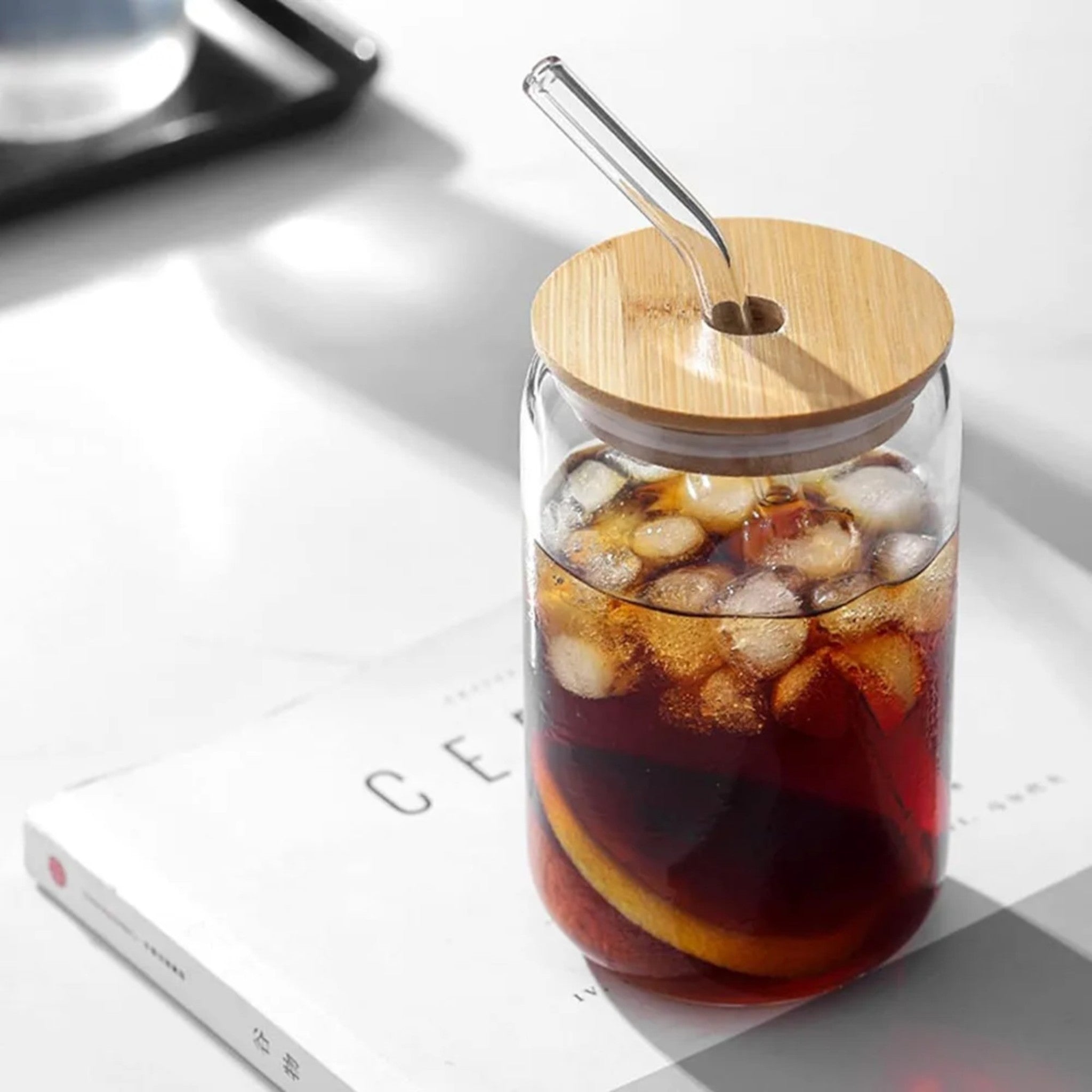 VASO LATA VIDRIO C/TAPA/POPOTE