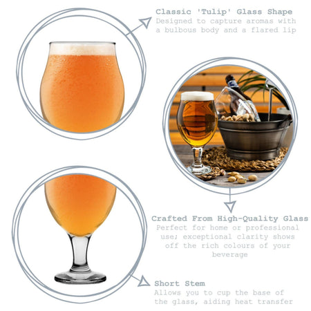 Infografía de la copa cervecera Angelina 19 oz con detalles de forma y tallo