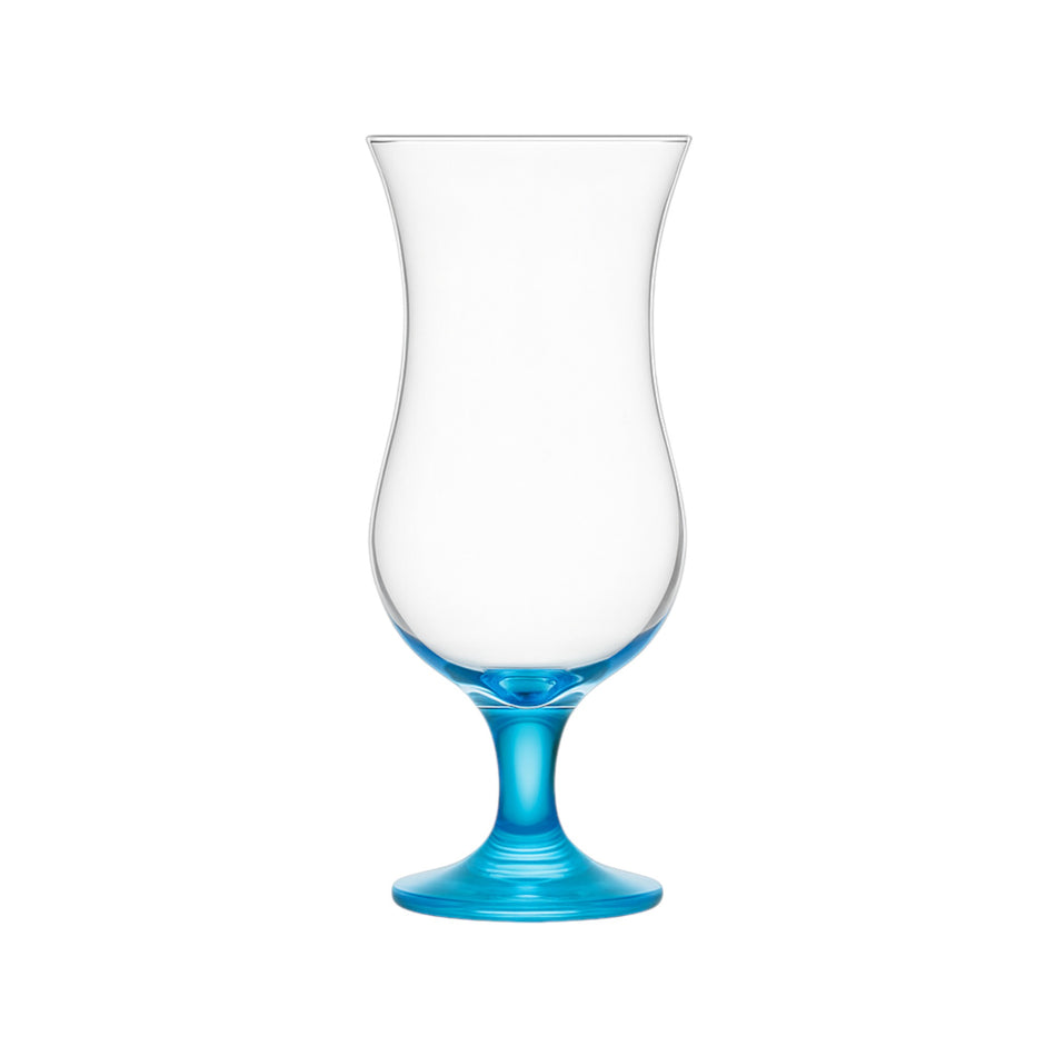 Copa huracán azul 15 1/2 oz de LAV con base de color azul, sobre fondo blanco