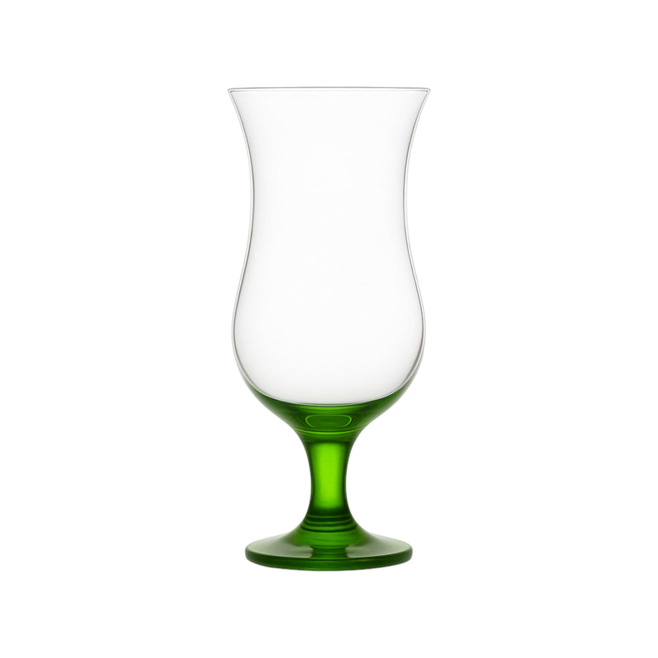 Copa huracán verde 15 1/2 oz de LAV con base de color verde, sobre fondo blanco