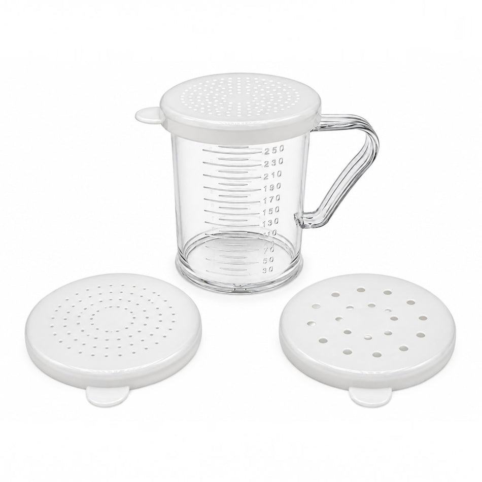 Espolvoreador transparente de policarbonato de 10 oz con tres tapas Thunder Group