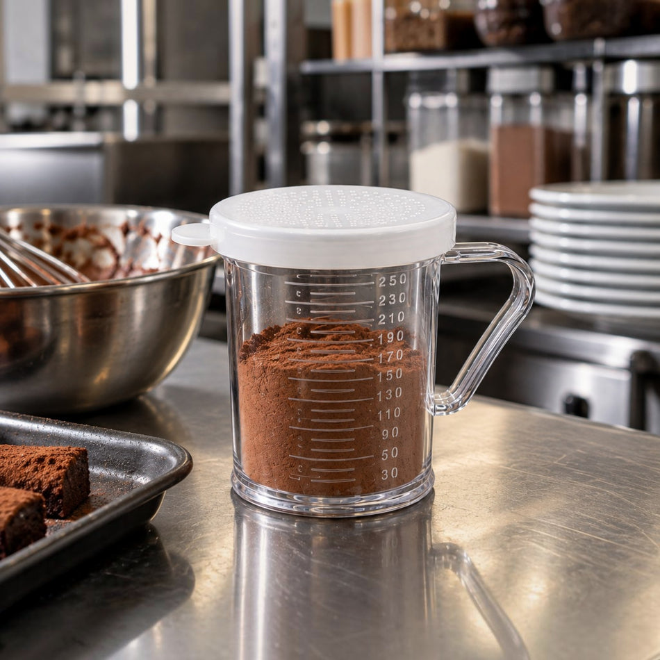 Espolvoreador de policarbonato de 10 oz en una cocina profesional