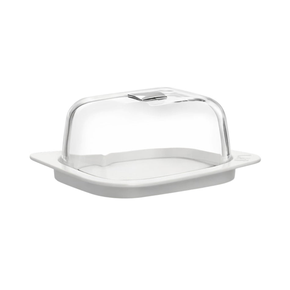 Mantequillera Pera 405 ml de LAV con tapa de vidrio y base blanca, sobre fondo blanco