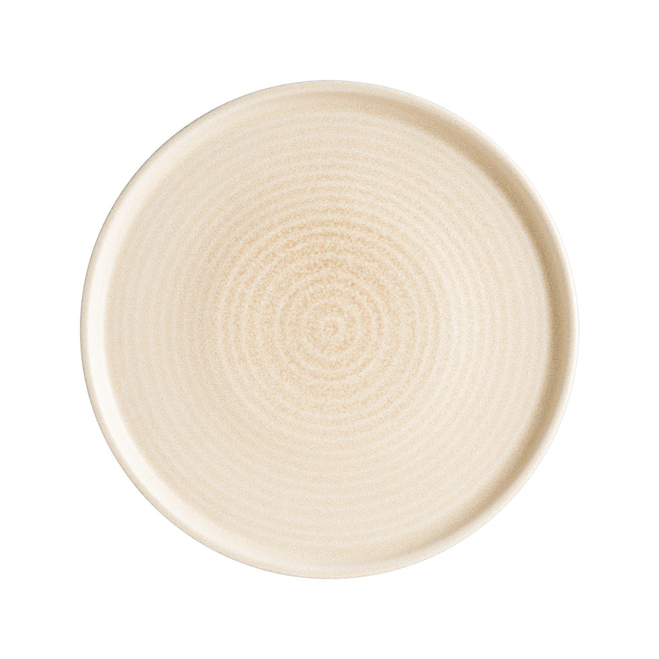 Plato trinche Mirage Ripple 26 cm vista superior en esmalte beige sobre fondo blanco
