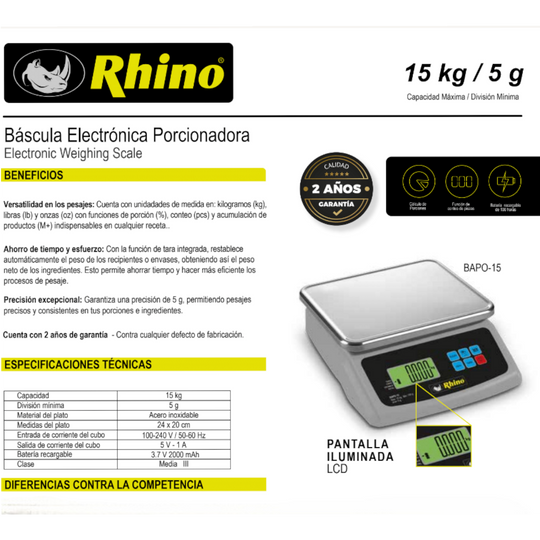 BASCULA PORCIONADORA 15 KG/5G